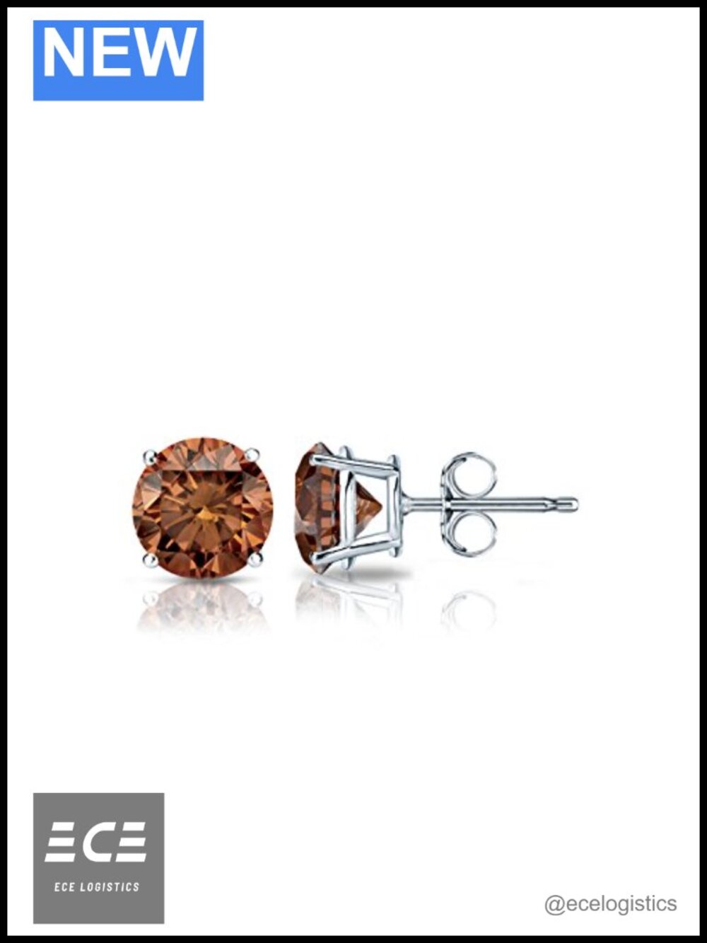 14k White Gold Brown Diamond Stud Earrings 4-Prong Push Back